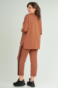 Комплект из брюк-кюлот и джемпера с сеткой и принтом Michel chic 1329 рыжий - фото 5