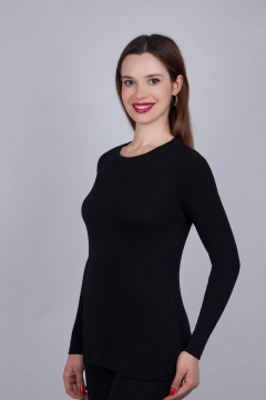 Джемпер женский из вискозы и трикотажа с круглым вырезом Verally 463М-1 черный - фото 3