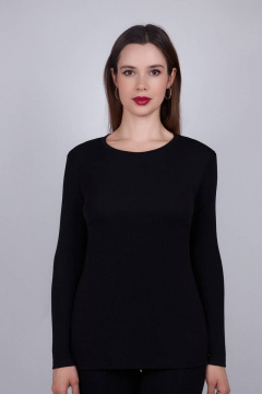 Джемпер женский из вискозы и трикотажа с круглым вырезом Verally 463М-1 черный - фото 1