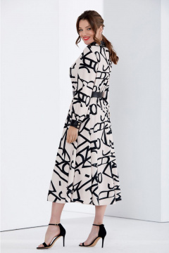 Демисезонное платье с принтом, эко кожей и карманами Lissana 4679 персик - фото 4