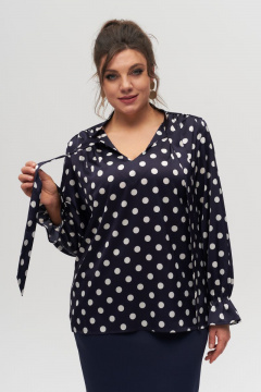 Блуза прямого кроя с бантом и кокеткой из вискозы Anelli 1323 синий - фото 3