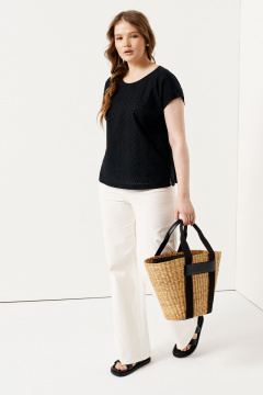 Черная летняя блуза на каждый день из хлопка Панда 86844w черный - фото 2