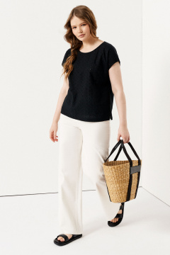 Черная летняя блуза на каждый день из хлопка Панда 86844w черный - фото 5