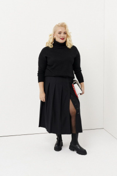 Черная А-силуэтная юбка с разрезом и пуговицами Ketty К-03150 черный - фото 4