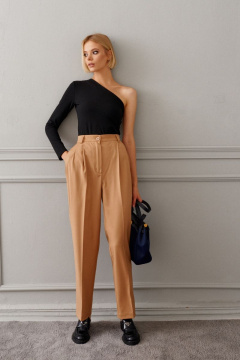 Бежевые прямые свободные брюки из текстиля деловой стиль ANNETE A245 - фото 2