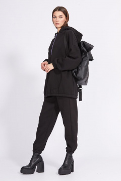 Демисезонный трикотажный джемпер с капюшоном и вышивкой EOLA 2277.1 черный - фото 5