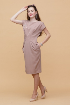 Платье летнее приталенное с складками, поясом, разрезом Domna 475(164) пудровый - фото 1