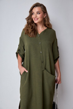 Демисезонное бохо-платье с драпировкой и разрезами Michel chic 2094/2 хаки - фото 2