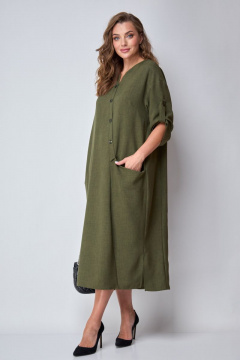 Демисезонное бохо-платье с драпировкой и разрезами Michel chic 2094/2 хаки - фото 3