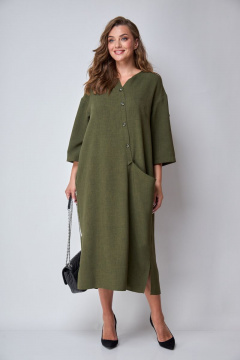 Демисезонное бохо-платье с драпировкой и разрезами Michel chic 2094/2 хаки - фото 1