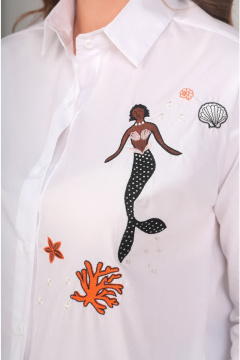 Свободная блуза с вышивкой и длиннее спинкой из текстиля Таир-Гранд 62254 белый - фото 3