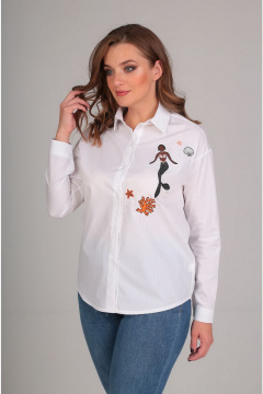 Свободная блуза с вышивкой и длиннее спинкой из текстиля Таир-Гранд 62254 белый - фото 1