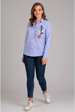 Свободная блуза с вышивкой, длиннее спинкой и коротким рукавом Таир-Гранд 62254 полоска - фото 3