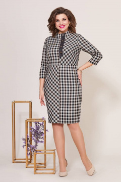 Платье в клетку с воротником стойкой и декоративной молнией Mira Fashion 5200 - фото 1