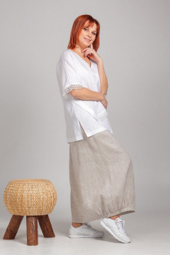 Туника прямого силуэта из льна с кружевной отделкой Соджи 547 белый - фото 5