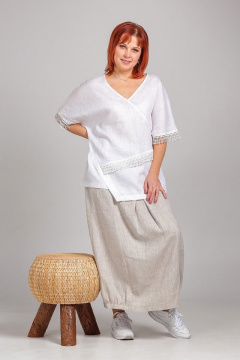 Туника прямого силуэта из льна с кружевной отделкой Соджи 547 белый - фото 4