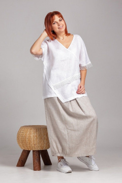 Туника прямого силуэта из льна с кружевной отделкой Соджи 547 белый - фото 3