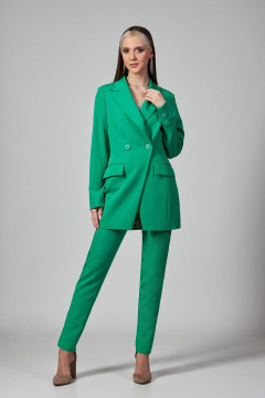 Демисезонный костюмный брючный костюм зеленый в деловом стиле Rosheli 896 - фото 1
