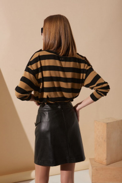 Юбка из экокожи с диагональными рельефами и молниями DAVYDOV 9163 - фото 2