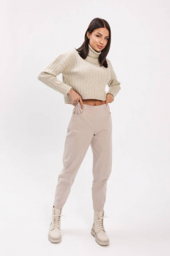 Брюки слоучи из хлопка с резинкой и зауженным низом Madech 21182 светло-бежевый - фото 3