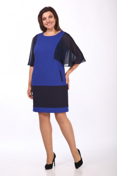 Платье с фигурными членениями и карманами Lady Style Classic 977 черный_с_васильковым - фото 1