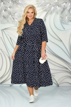 Демисезонное платье с складками и сложной отделкой Ninele 7397 синий - фото 5