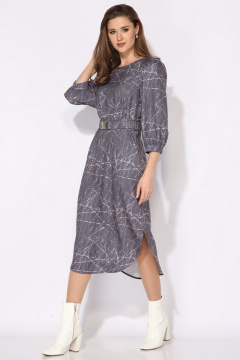 Платье демисезонное на каждый день с карманами и разрезами из текстиля Faufilure C1429 серый - фото 3