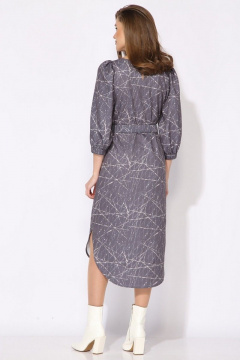 Платье демисезонное на каждый день с карманами и разрезами из текстиля Faufilure C1429 серый - фото 4