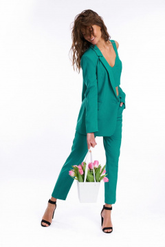 Костюм 2-ка: жакет и брюки из текстиля, деловой стиль KaVaRi 8002.3 бирюза - фото 2