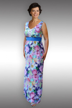 Летний сарафан из вискозы с талиевым вытачками и присборенной юбкой Таир-Гранд 6406 бирюза+голубой - фото 1