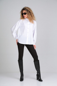 Демисезонная белая рубашка с вышивкой и стойкой ALEZA 1121 - фото 2