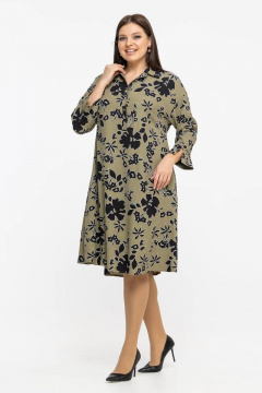 А-силуэтное платье из вискозы с рубашечной застежкой Avila 0916 оливковый - фото 1