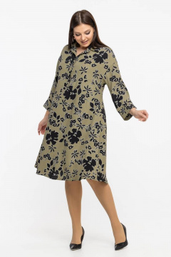 А-силуэтное платье из вискозы с рубашечной застежкой Avila 0916 оливковый - фото 4