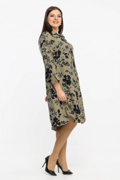 А-силуэтное платье из вискозы с рубашечной застежкой Avila 0916 оливковый - фото 2