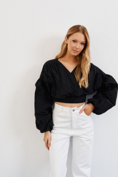 Блуза укороченная с складками и воротником V из текстиля ANNETE A616/1 - фото 2