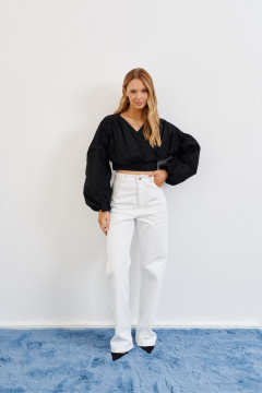 Блуза укороченная с складками и воротником V из текстиля ANNETE A616/1 - фото 5