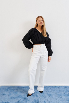 Блуза укороченная с складками и воротником V из текстиля ANNETE A616/1 - фото 4