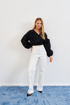 Блуза укороченная с складками и воротником V из текстиля ANNETE A616/1 - фото 3