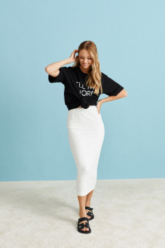 Белая трикотажная юбка с узором и комфортной посадкой ANNETE A256 - фото 5