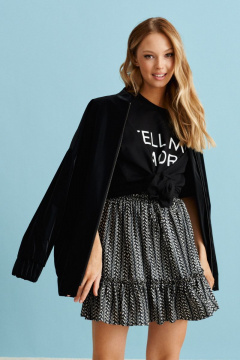 Черная свободная юбка с абстрактным принтом и сборками ANNETE A257 - фото 1