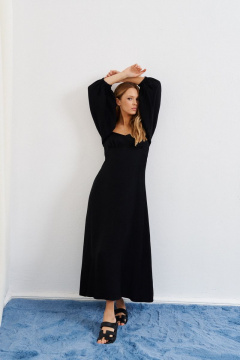 Платье из черного текстиля с офисным стилем ANNETE A3270 - фото 4