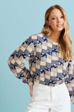 Укороченный жакет из лоскутного полотна с застежкой на пуговицы ANNETE A5127 - фото 1