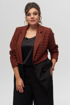 Жакет и брюки приталенные на пуговицах с бархатной лентой Anelli 1318 терракот - фото 2