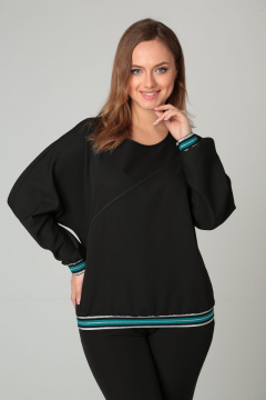 Блуза полуприлегающего силуэта из тканевой вискозы Modema м.540/1 черный+серебро - фото 3