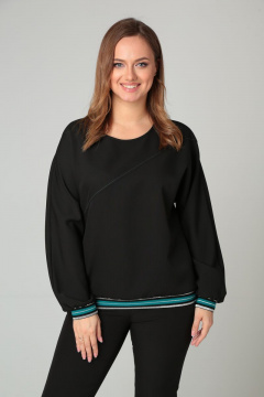 Блуза полуприлегающего силуэта из тканевой вискозы Modema м.540/1 черный+серебро - фото 1