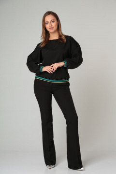 Блуза приталенная из вискозы с V-образным вырезом Modema м.540/2 черный+золото - фото 4