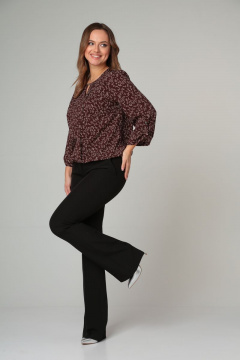 Демисезонная блузка с разрезами и отделкой из текстиля Modema м.703/1 коричневый - фото 5