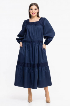 Платье свободного силуэта из хлопка с объемными рукавами Avila 0855 синий - фото 1