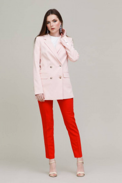 Жакет двубортный с прорезными карманами и клеткой Domna 8418 пудра - фото 1