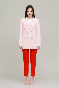 Жакет двубортный с прорезными карманами и клеткой Domna 8418 пудра - фото 4